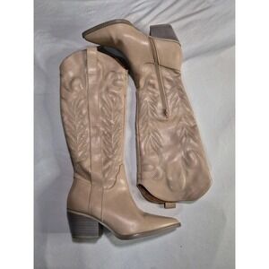 Oasis Society Women's Samara Embroidered Tall  Cowboy Boot light Tan/pink SzUS 7
